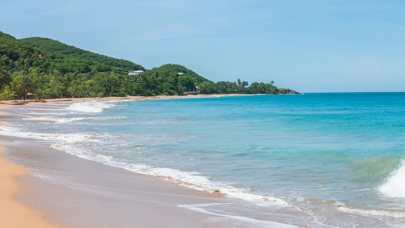 The beach of Anse de la Perle north of Deshaies – the site of the detective's shack in Death in Paradise.