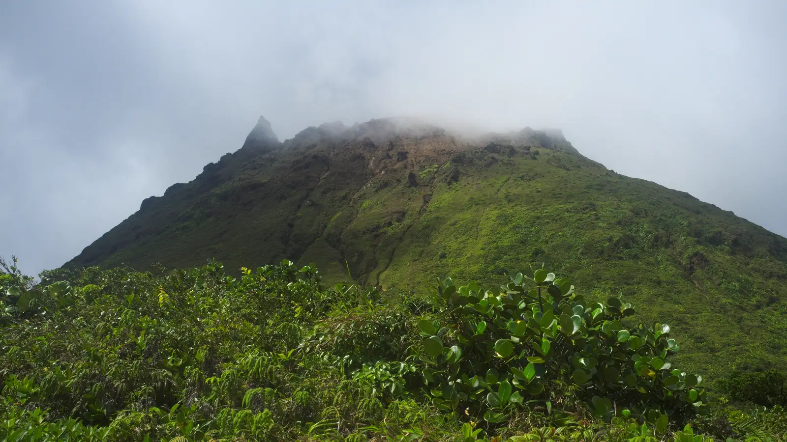 The cloud-capped summit of La Soufrière in Guadeloupe – Mount Esmée in the series 6 opener of Death in Paradise.