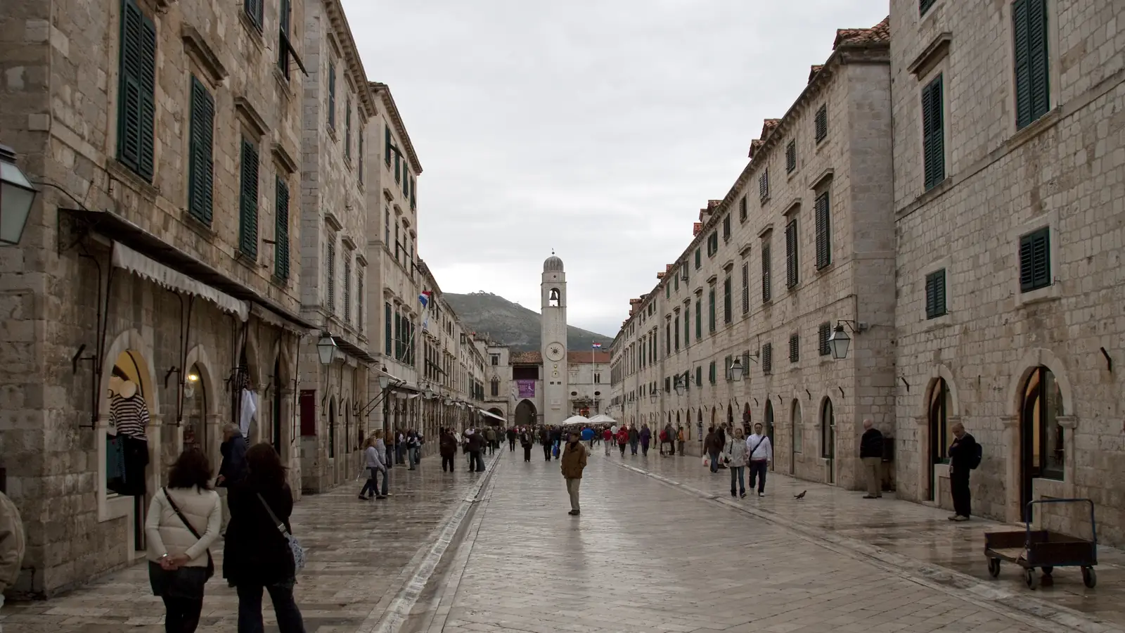 The Stradun, Dubrovnik's main street, in the rain – the streets of King's Landing