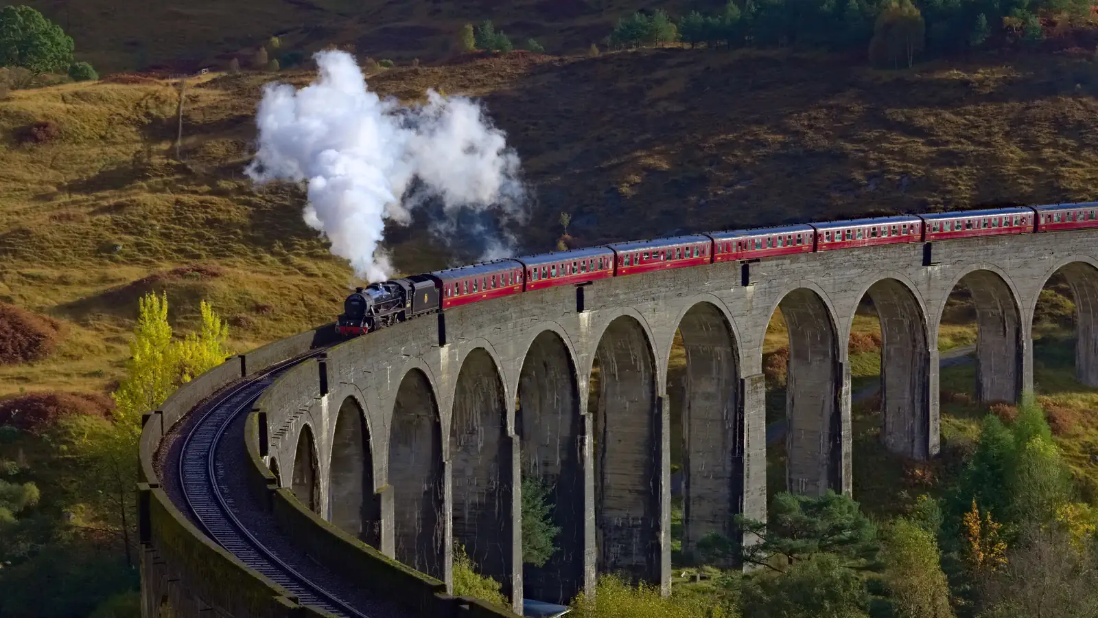 The Jacobite steam train crossing the Glenfinnan Viaduct – the Hogwarts Express of the Harry Potter films