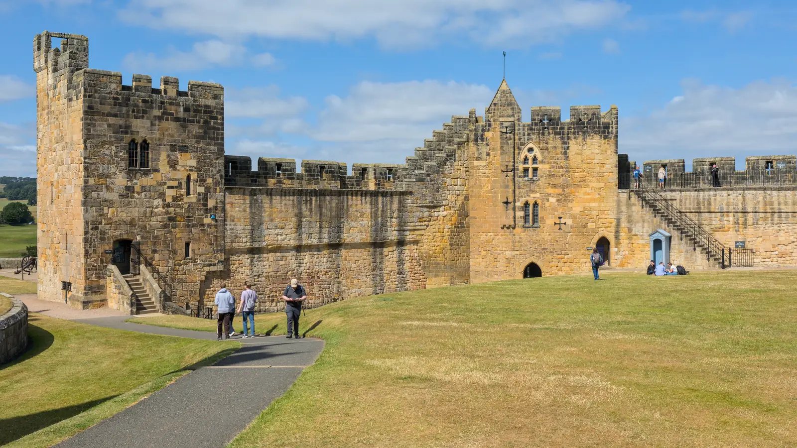 The Outer Bailey lawn at Alnwick Castle, where Harry Potter's first flying lesson was filmed