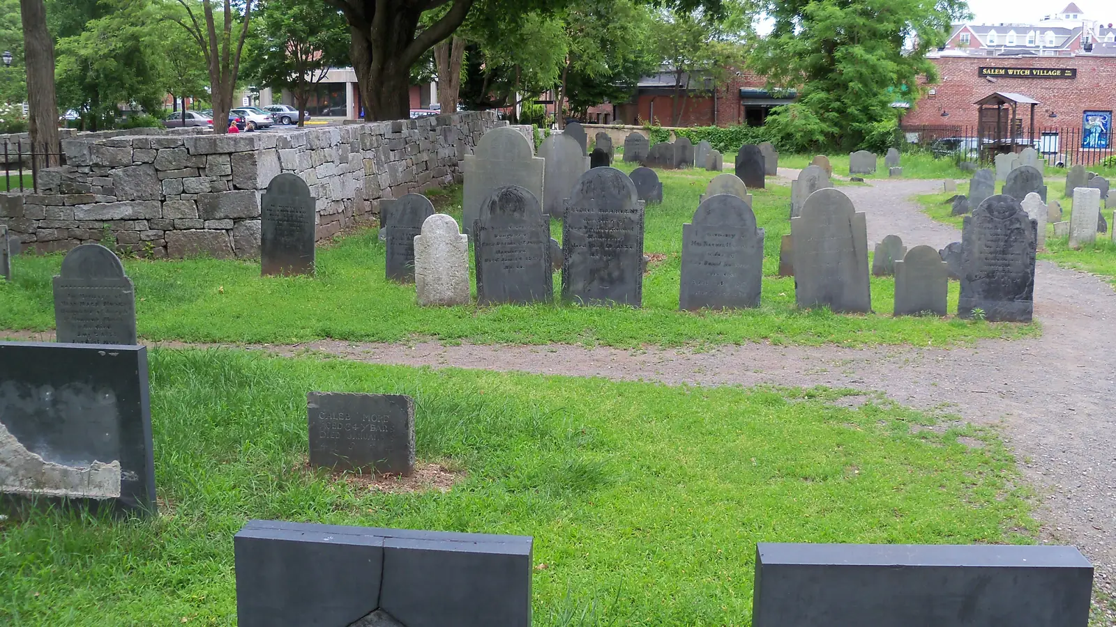 Leaning 17th-century headstones in Charter Street Cemetery, Salem – often mistaken for the Hocus Pocus graveyard, which is in Marblehead.