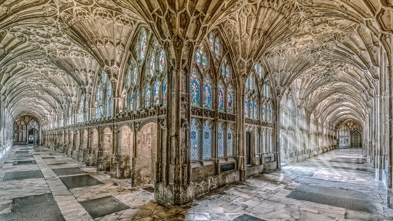 The cloisters of Gloucester Cathedral, the corridors of Hogwarts