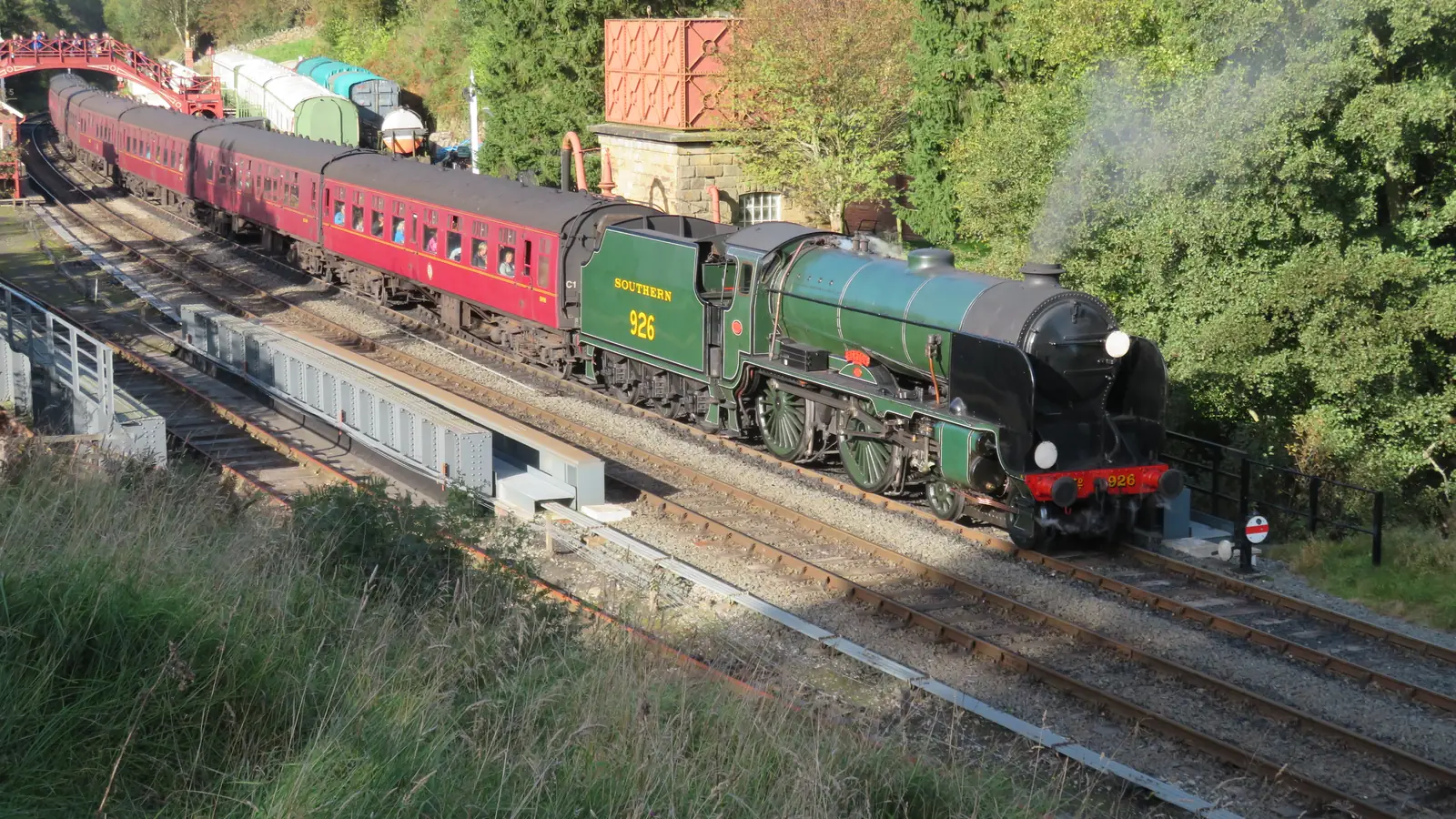 A steam train at Goathland station, Hogsmeade in Harry Potter