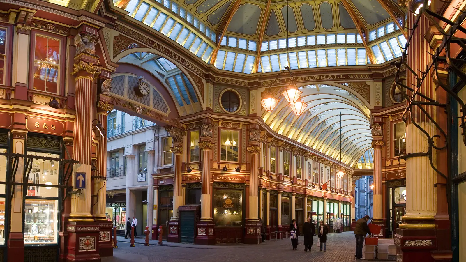 Leadenhall Market in the City of London, the approach to the Leaky Cauldron