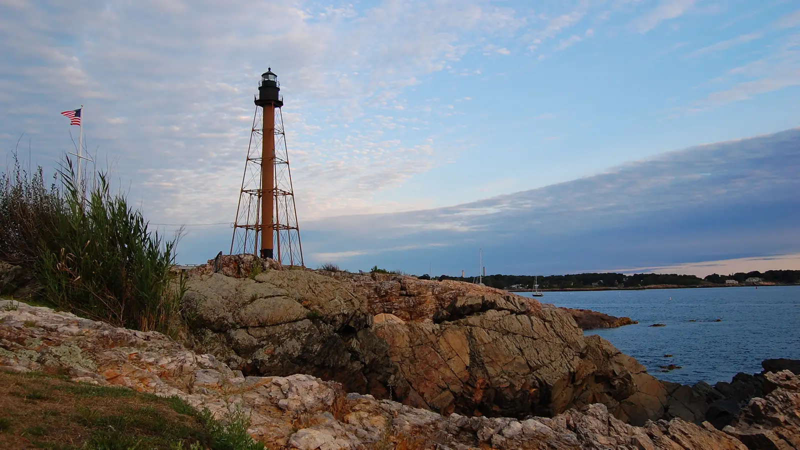 The steel skeleton tower of Marblehead Light at Chandler Hovey Park – the lighthouse under Sarah Sanderson's flight in Hocus Pocus.