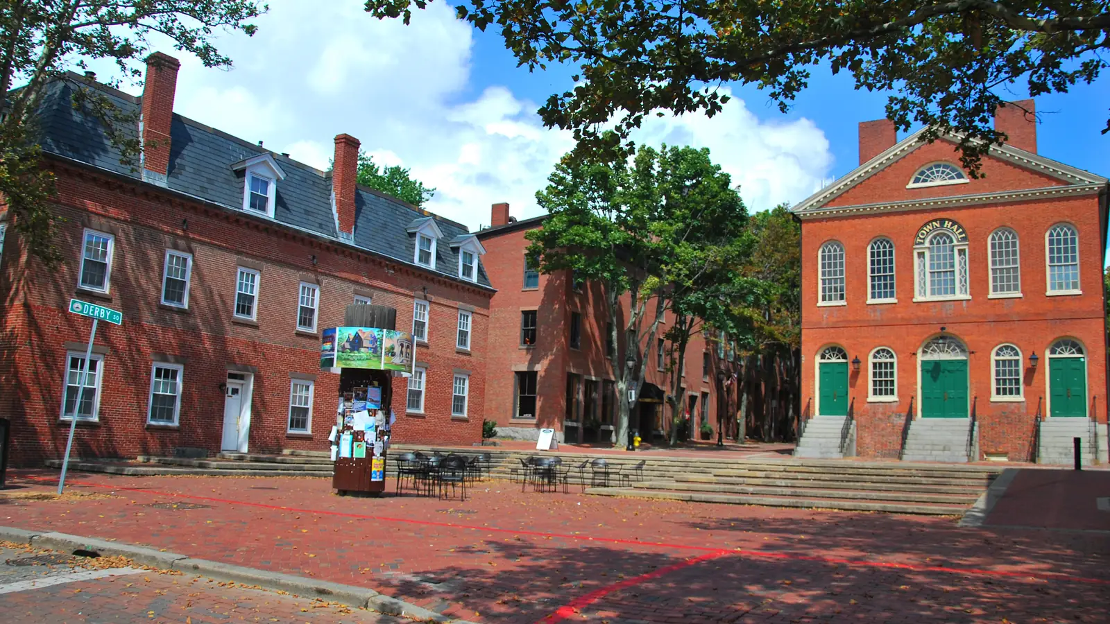 The brick Federal-style Old Town Hall on Derby Square, Salem – the town Halloween party venue in Hocus Pocus.