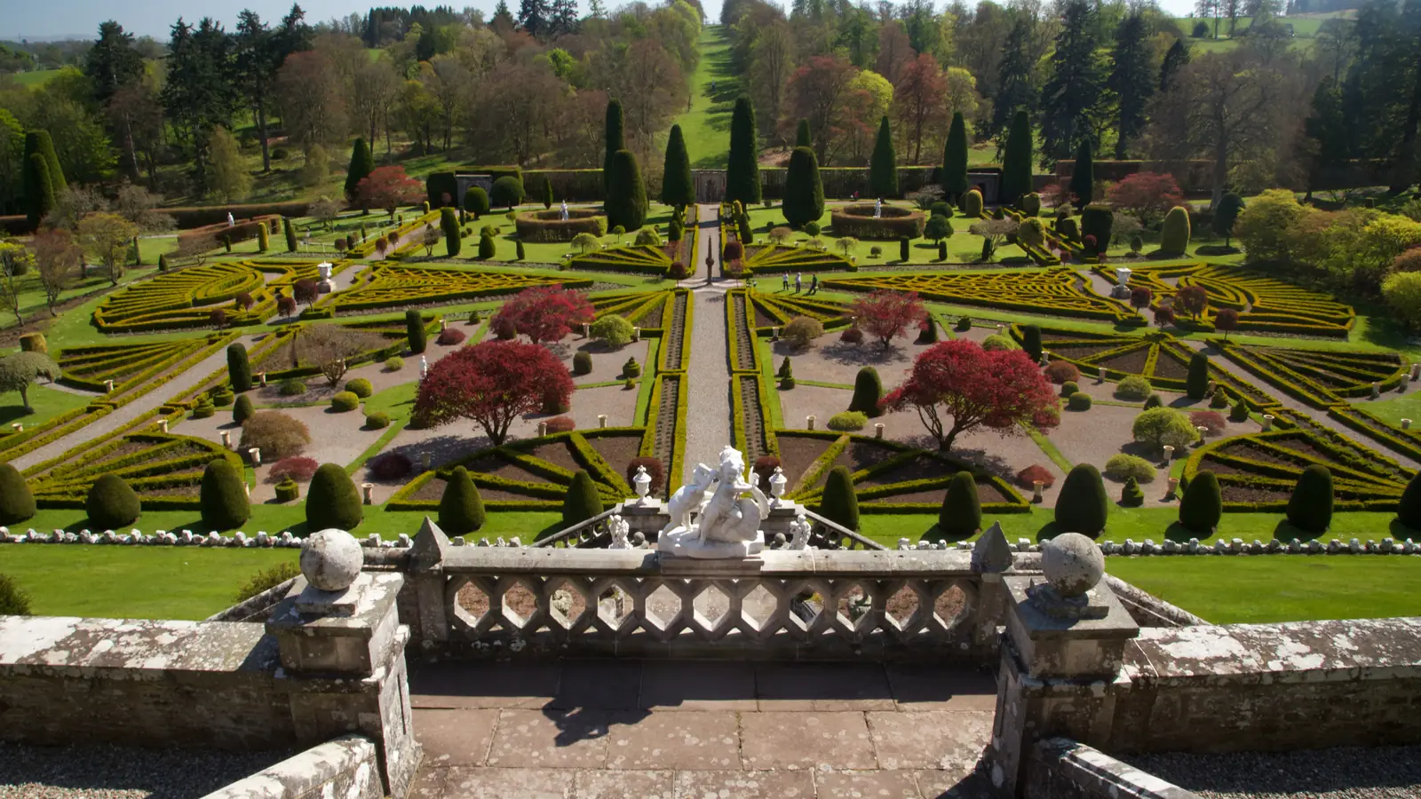 The formal parterre of Drummond Castle Gardens, Versailles in Outlander