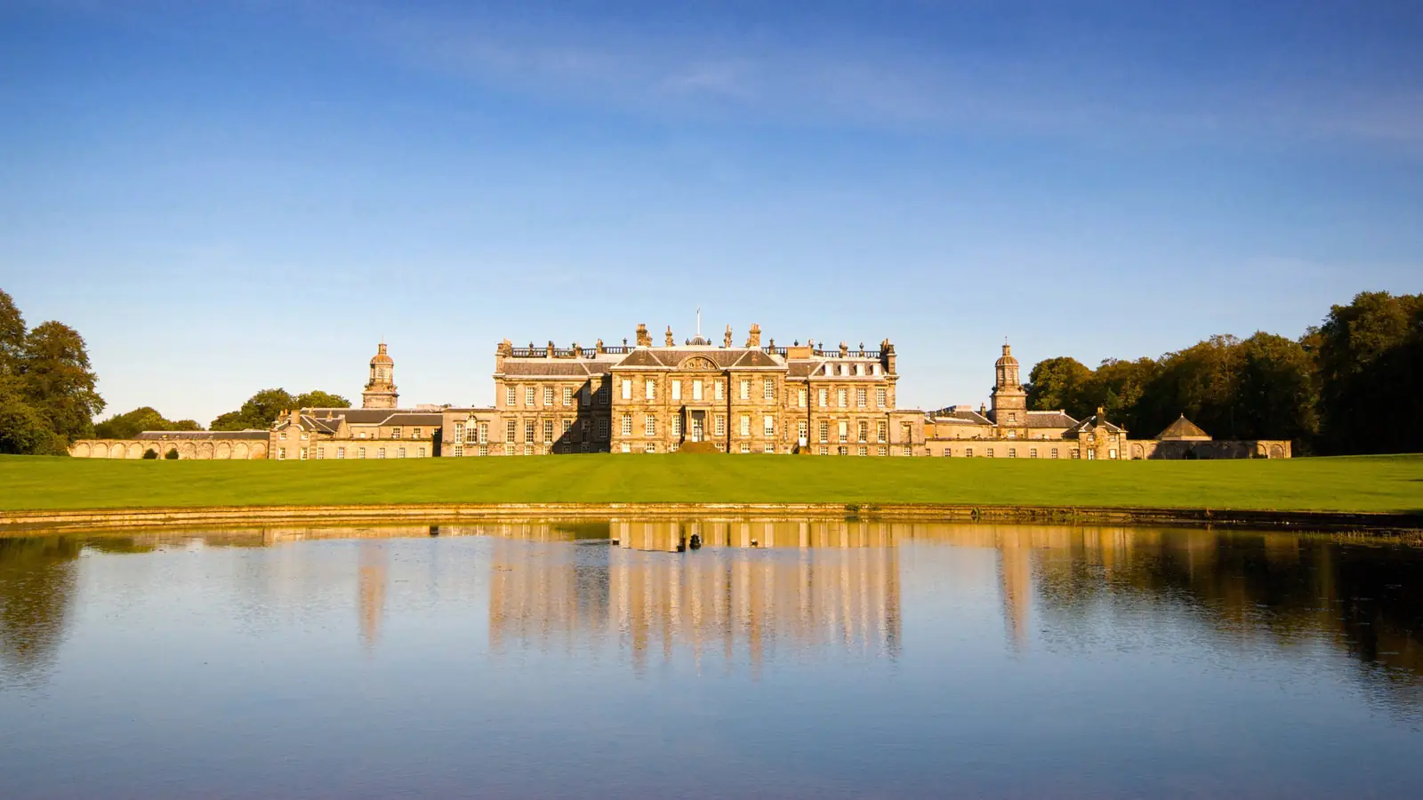 Hopetoun House at golden hour, the Duke of Sandringham's house in Outlander