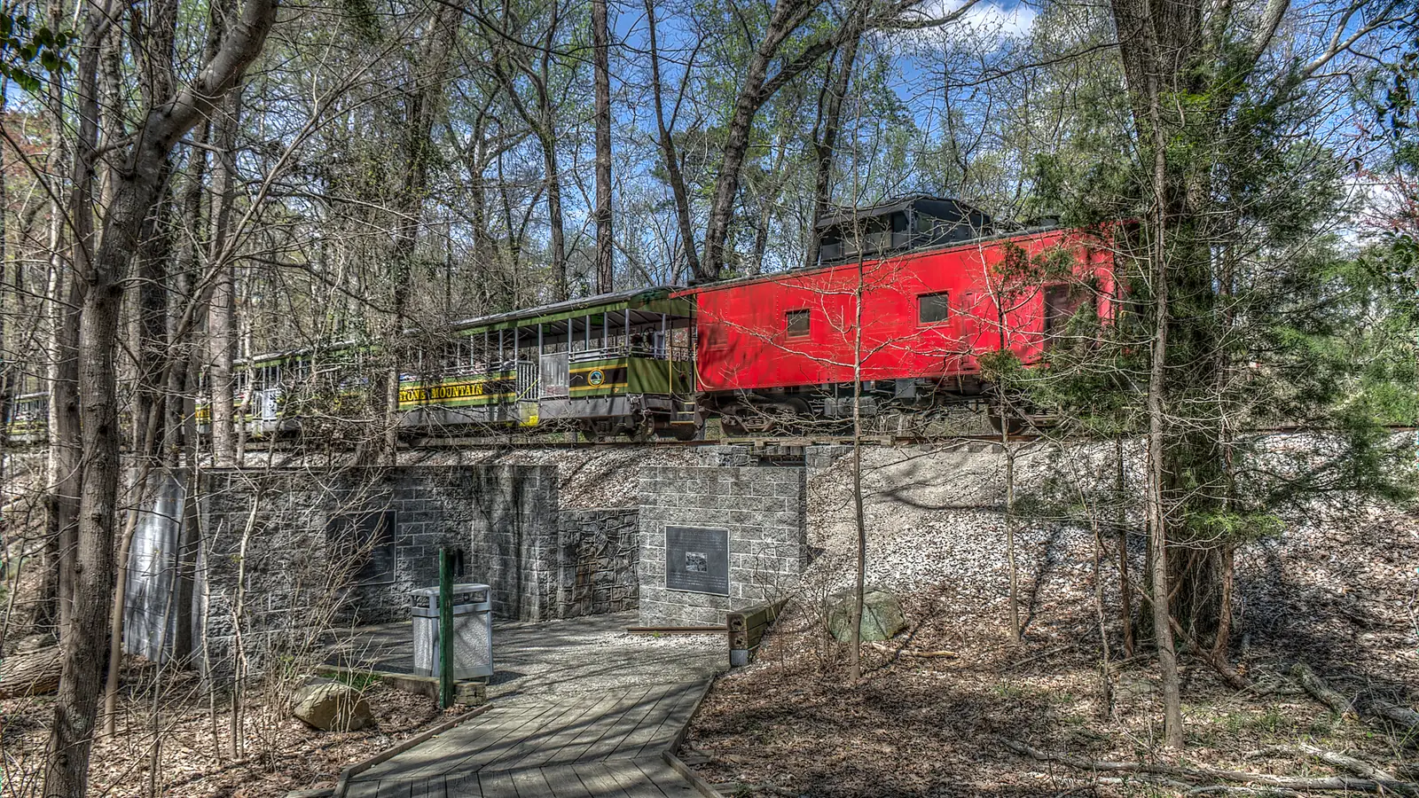 Railway tracks running through the woods of Stone Mountain Park, Georgia – the line the boys walk with Eleven